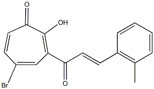 5-bromo-2-hydroxy-3-[3-(2-methylphenyl)acryloyl]-2,4,6-cycloheptatrien-1-one Struktur