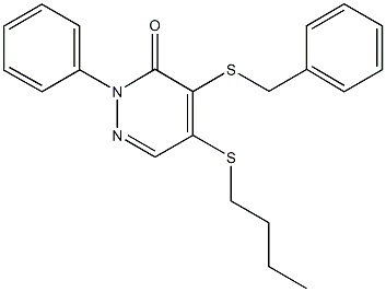 4-(benzylsulfanyl)-5-(butylsulfanyl)-2-phenyl-3(2H)-pyridazinone Struktur