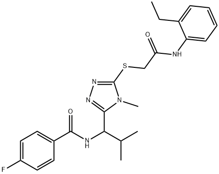 N-[1-(5-{[2-(2-ethylanilino)-2-oxoethyl]sulfanyl}-4-methyl-4H-1,2,4-triazol-3-yl)-2-methylpropyl]-4-fluorobenzamide Struktur