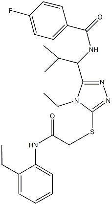 N-[1-(4-ethyl-5-{[2-(2-ethylanilino)-2-oxoethyl]sulfanyl}-4H-1,2,4-triazol-3-yl)-2-methylpropyl]-4-fluorobenzamide Struktur