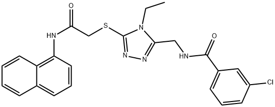 3-chloro-N-[(4-ethyl-5-{[2-(1-naphthylamino)-2-oxoethyl]thio}-4H-1,2,4-triazol-3-yl)methyl]benzamide Struktur