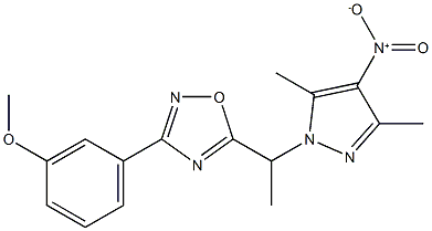 5-(1-{4-nitro-3,5-dimethyl-1H-pyrazol-1-yl}ethyl)-3-(3-methoxyphenyl)-1,2,4-oxadiazole Struktur