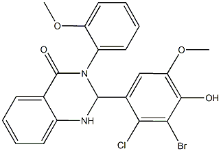 2-(3-bromo-2-chloro-4-hydroxy-5-methoxyphenyl)-3-(2-methoxyphenyl)-2,3-dihydro-4(1H)-quinazolinone Struktur