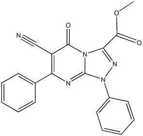 methyl 6-cyano-5-oxo-1,7-diphenyl-1,5-dihydro[1,2,4]triazolo[4,3-a]pyrimidine-3-carboxylate Struktur