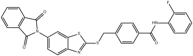 4-({[6-(1,3-dioxo-1,3-dihydro-2H-isoindol-2-yl)-1,3-benzothiazol-2-yl]sulfanyl}methyl)-N-(2-fluorophenyl)benzamide Struktur