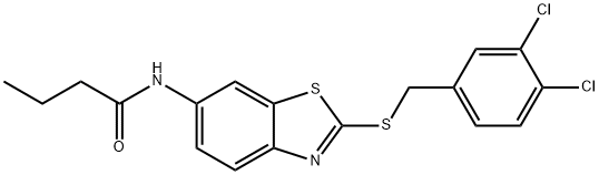 N-{2-[(3,4-dichlorobenzyl)sulfanyl]-1,3-benzothiazol-6-yl}butanamide Struktur