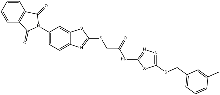 2-{[6-(1,3-dioxo-1,3-dihydro-2H-isoindol-2-yl)-1,3-benzothiazol-2-yl]sulfanyl}-N-{5-[(3-methylbenzyl)sulfanyl]-1,3,4-thiadiazol-2-yl}acetamide Struktur