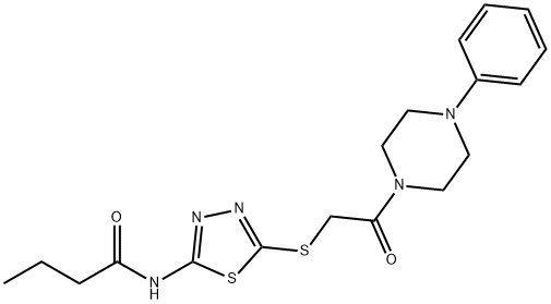 N-(5-{[2-oxo-2-(4-phenyl-1-piperazinyl)ethyl]sulfanyl}-1,3,4-thiadiazol-2-yl)butanamide Struktur