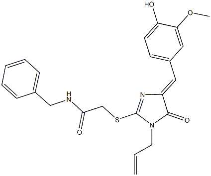 2-{[1-allyl-4-(4-hydroxy-3-methoxybenzylidene)-5-oxo-4,5-dihydro-1H-imidazol-2-yl]sulfanyl}-N-benzylacetamide Struktur