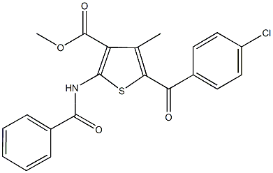 methyl 2-(benzoylamino)-5-(4-chlorobenzoyl)-4-methyl-3-thiophenecarboxylate Struktur