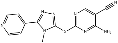 4-amino-2-{[4-methyl-5-(4-pyridinyl)-4H-1,2,4-triazol-3-yl]sulfanyl}-5-pyrimidinecarbonitrile Struktur