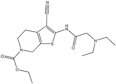 ethyl 3-cyano-2-{[(diethylamino)acetyl]amino}-4,7-dihydrothieno[2,3-c]pyridine-6(5H)-carboxylate Struktur