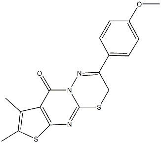 2-(4-methoxyphenyl)-7,8-dimethyl-3H,9H-thieno[2',3':4,5]pyrimido[2,1-b][1,3,4]thiadiazin-9-one Struktur