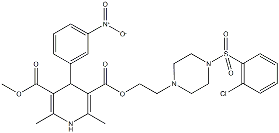 3-(2-{4-[(2-chlorophenyl)sulfonyl]-1-piperazinyl}ethyl) 5-methyl 4-{3-nitrophenyl}-2,6-dimethyl-1,4-dihydro-3,5-pyridinedicarboxylate Struktur