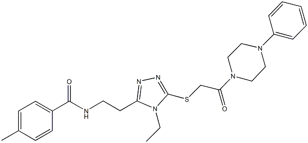 N-[2-(4-ethyl-5-{[2-oxo-2-(4-phenyl-1-piperazinyl)ethyl]sulfanyl}-4H-1,2,4-triazol-3-yl)ethyl]-4-methylbenzamide Struktur