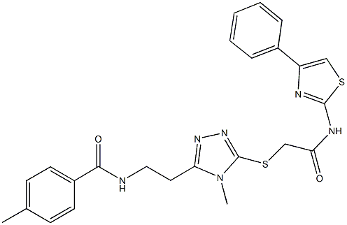 4-methyl-N-{2-[4-methyl-5-({2-oxo-2-[(4-phenyl-1,3-thiazol-2-yl)amino]ethyl}sulfanyl)-4H-1,2,4-triazol-3-yl]ethyl}benzamide Struktur