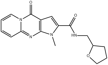 1-methyl-4-oxo-N-(tetrahydro-2-furanylmethyl)-1,4-dihydropyrido[1,2-a]pyrrolo[2,3-d]pyrimidine-2-carboxamide Struktur