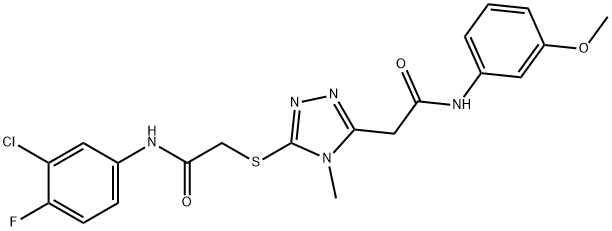 2-(5-{[2-(3-chloro-4-fluoroanilino)-2-oxoethyl]sulfanyl}-4-methyl-4H-1,2,4-triazol-3-yl)-N-(3-methoxyphenyl)acetamide Struktur