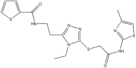 N-{2-[4-ethyl-5-({2-[(4-methyl-1,3-thiazol-2-yl)amino]-2-oxoethyl}sulfanyl)-4H-1,2,4-triazol-3-yl]ethyl}-2-thiophenecarboxamide Struktur