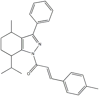 7-isopropyl-4-methyl-1-[3-(4-methylphenyl)acryloyl]-3-phenyl-4,5,6,7-tetrahydro-1H-indazole Struktur