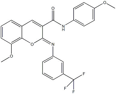 8-methoxy-N-(4-methoxyphenyl)-2-{[3-(trifluoromethyl)phenyl]imino}-2H-chromene-3-carboxamide Struktur