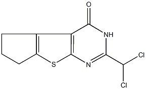 2-(dichloromethyl)-3,5,6,7-tetrahydro-4H-cyclopenta[4,5]thieno[2,3-d]pyrimidin-4-one Struktur