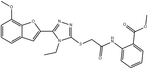 methyl 2-[({[4-ethyl-5-(7-methoxy-1-benzofuran-2-yl)-4H-1,2,4-triazol-3-yl]sulfanyl}acetyl)amino]benzoate Struktur