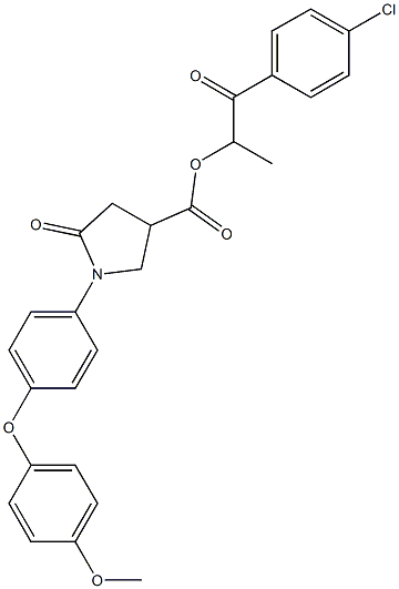 2-(4-chlorophenyl)-1-methyl-2-oxoethyl 1-[4-(4-methoxyphenoxy)phenyl]-5-oxo-3-pyrrolidinecarboxylate Struktur