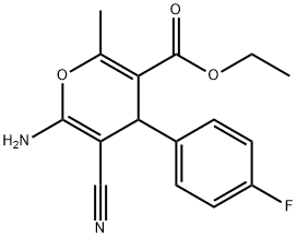 ethyl 6-amino-5-cyano-4-(4-fluorophenyl)-2-methyl-4H-pyran-3-carboxylate Struktur