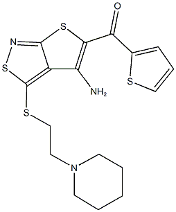 (4-amino-3-{[2-(1-piperidinyl)ethyl]sulfanyl}thieno[2,3-c]isothiazol-5-yl)(2-thienyl)methanone Struktur