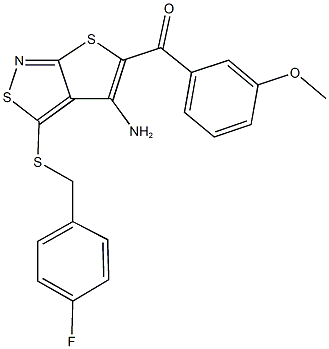 {4-amino-3-[(4-fluorobenzyl)sulfanyl]thieno[2,3-c]isothiazol-5-yl}(3-methoxyphenyl)methanone Struktur