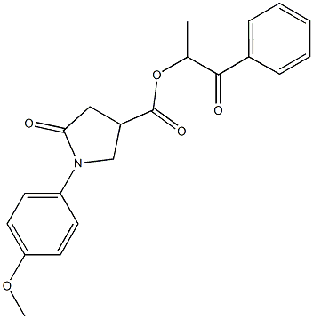 1-methyl-2-oxo-2-phenylethyl 1-(4-methoxyphenyl)-5-oxo-3-pyrrolidinecarboxylate Struktur