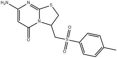 7-amino-3-{[(4-methylphenyl)sulfonyl]methyl}-2,3-dihydro-5H-[1,3]thiazolo[3,2-a]pyrimidin-5-one Struktur