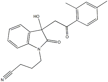 4-{3-[2-(2,4-dimethylphenyl)-2-oxoethyl]-3-hydroxy-2-oxo-2,3-dihydro-1H-indol-1-yl}butanenitrile Struktur