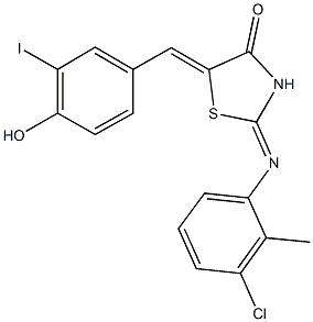 2-[(3-chloro-2-methylphenyl)imino]-5-(4-hydroxy-3-iodobenzylidene)-1,3-thiazolidin-4-one Struktur