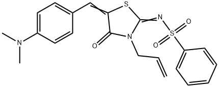 N-{3-allyl-5-[4-(dimethylamino)benzylidene]-4-oxo-1,3-thiazolidin-2-ylidene}benzenesulfonamide Struktur