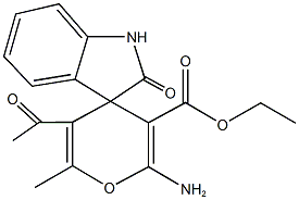 ethyl 5'-acetyl-2'-amino-6'-methyl-1,3-dihydro-2-oxospiro[2H-indole-3,4'-(4'H)-pyran]-3'-carboxylate Struktur