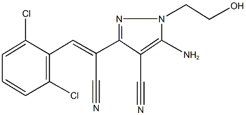 5-amino-3-[1-cyano-2-(2,6-dichlorophenyl)vinyl]-1-(2-hydroxyethyl)-1H-pyrazole-4-carbonitrile Struktur