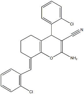 2-amino-8-(2-chlorobenzylidene)-4-(2-chlorophenyl)-5,6,7,8-tetrahydro-4H-chromene-3-carbonitrile Struktur