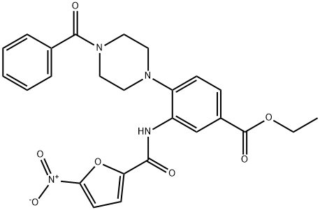 ethyl 4-(4-benzoyl-1-piperazinyl)-3-({5-nitro-2-furoyl}amino)benzoate Struktur