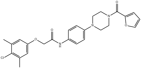 2-(4-chloro-3,5-dimethylphenoxy)-N-{4-[4-(2-furoyl)-1-piperazinyl]phenyl}acetamide Struktur