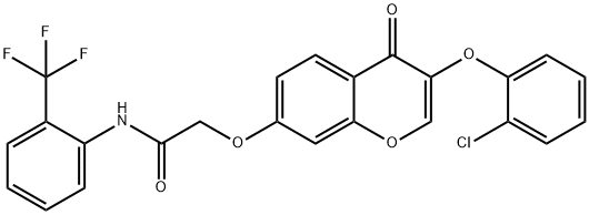 2-{[3-(2-chlorophenoxy)-4-oxo-4H-chromen-7-yl]oxy}-N-[2-(trifluoromethyl)phenyl]acetamide Struktur