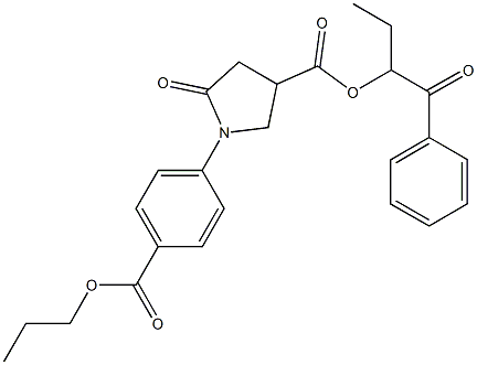 1-benzoylpropyl 5-oxo-1-[4-(propoxycarbonyl)phenyl]-3-pyrrolidinecarboxylate Struktur