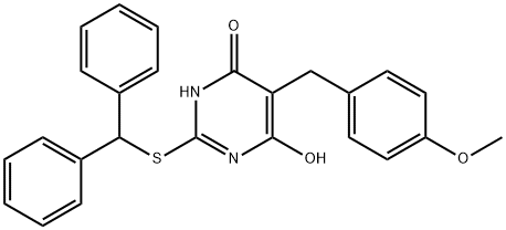 2-(benzhydrylsulfanyl)-6-hydroxy-5-(4-methoxybenzyl)-4(3H)-pyrimidinone Struktur