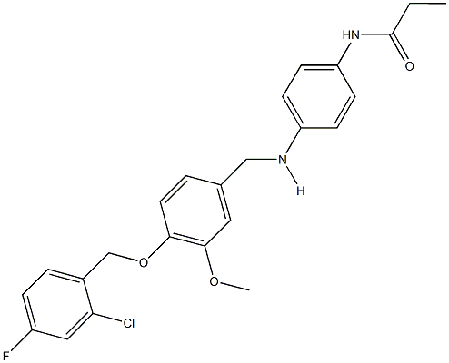 N-[4-({4-[(2-chloro-4-fluorobenzyl)oxy]-3-methoxybenzyl}amino)phenyl]propanamide Struktur