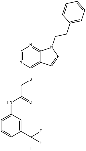 2-{[1-(2-phenylethyl)-1H-pyrazolo[3,4-d]pyrimidin-4-yl]sulfanyl}-N-[3-(trifluoromethyl)phenyl]acetamide Struktur