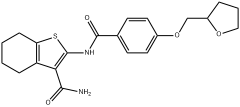 2-{[4-(tetrahydro-2-furanylmethoxy)benzoyl]amino}-4,5,6,7-tetrahydro-1-benzothiophene-3-carboxamide Struktur