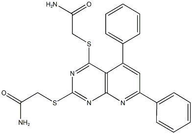 2-({2-[(2-amino-2-oxoethyl)sulfanyl]-5,7-diphenylpyrido[2,3-d]pyrimidin-4-yl}sulfanyl)acetamide Struktur