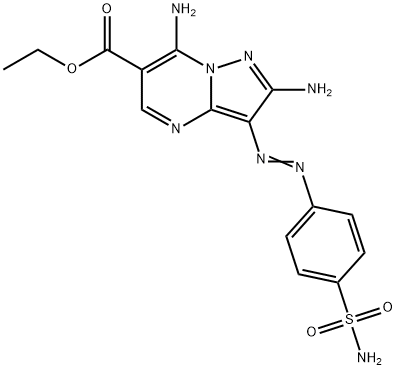 ethyl 2,7-diamino-3-{[4-(aminosulfonyl)phenyl]diazenyl}pyrazolo[1,5-a]pyrimidine-6-carboxylate Struktur