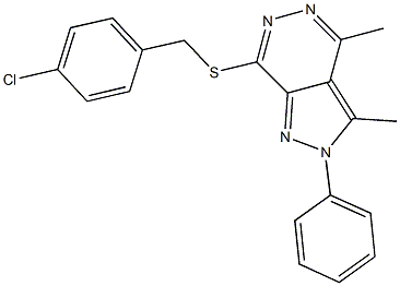 7-[(4-chlorobenzyl)sulfanyl]-3,4-dimethyl-2-phenyl-2H-pyrazolo[3,4-d]pyridazine Struktur